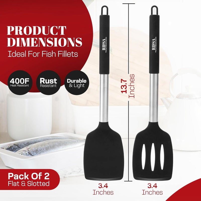 Rifsa Silicone Spatula Set - Pack of 2 Non Stick Slotted Kitchen Spatulas, Heat Resistant Silicone Turner for Frying, Baking, BPA-Free, Slotted Spatula for Nonstick Cookware - Image 3